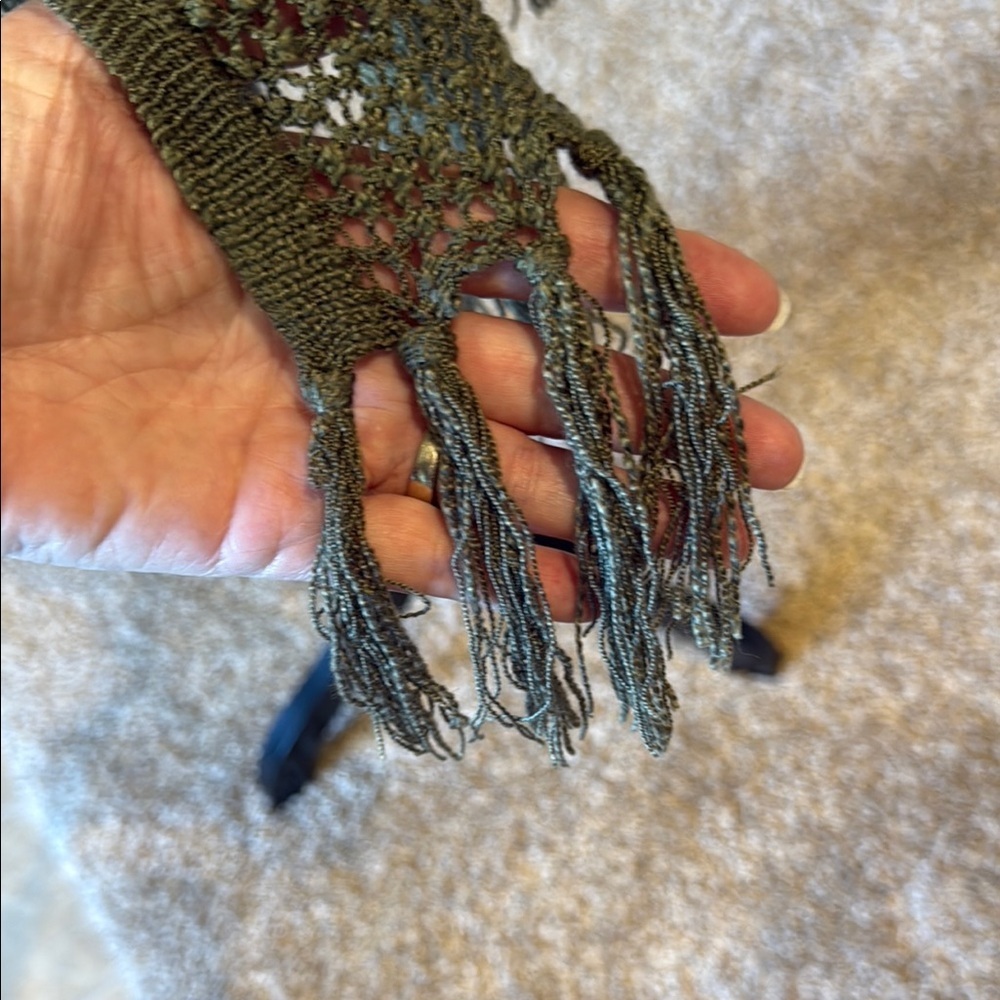 Warehouse One Vest Lagenlook Fringe Knit Long Olive Green Women's Size L - Picture 2 of 9
